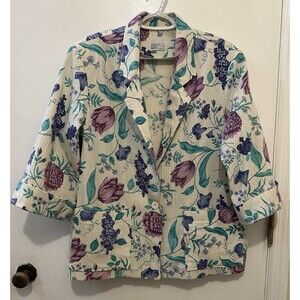 Vintage Cape Cod Match Mates Floral Cotton Blazer Jacket Women’s L Cottagecore